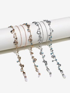 Glasses chain with rhinestones and shells set of two-piece golden and silver GM033