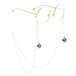 Gold-colored metal non-slip chain, with pendant moon and star, for glasses and masks GL813
