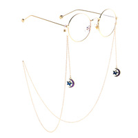 Gold-colored metal non-slip chain, with pendant moon and star, for glasses and masks GL813