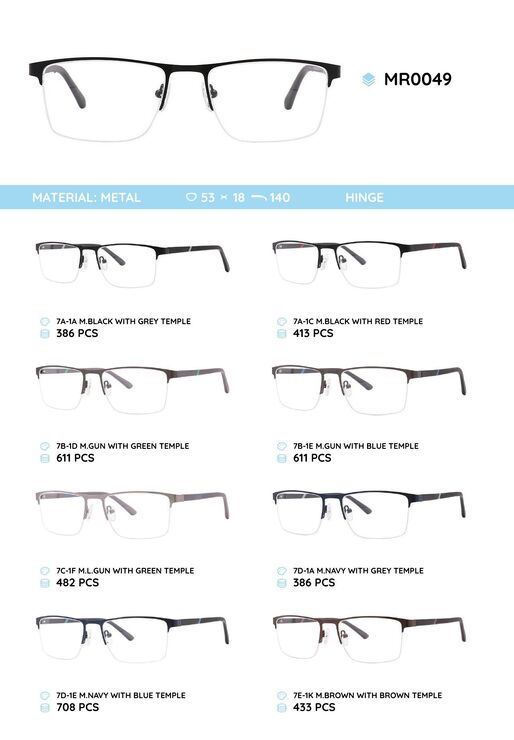 Металлическая оправа с дужками из материала TR-90 MR0049
