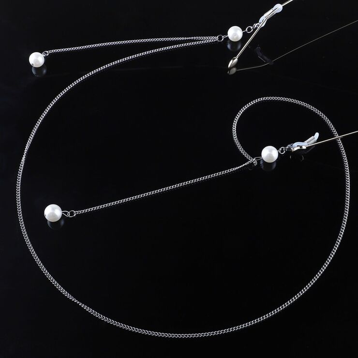 Металлическая нескользящая цепочка, с жемчугом, для очков и масок GL169