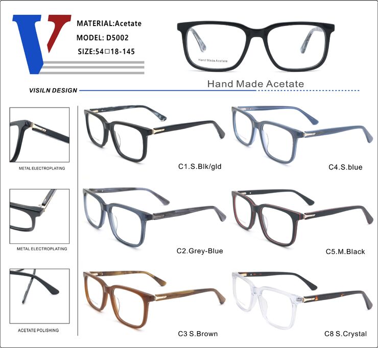 Plastic acetate frame with spring hinges D5002-DA