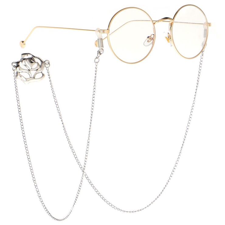 Металлическая нескользящая цепочка серебряного цвета, с большой розой, для очков и масок GL068