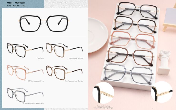 Combined plastic acetate + metal frame for women, with spring hinges Big City MS8366B