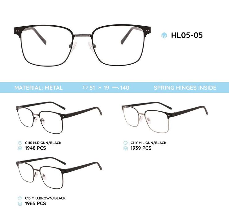 Металлическая оправа с дужками из материала TR-90 со встроенным флексом HL05-05