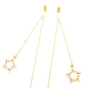 Gold-colored metal non-slip chain, with pendant five-star with pearl, for glasses and masks GL299