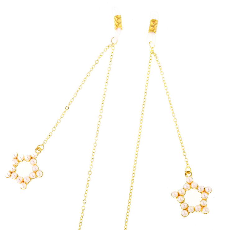 Gold-colored metal non-slip chain, with pendant five-star with pearl, for glasses and masks GL299