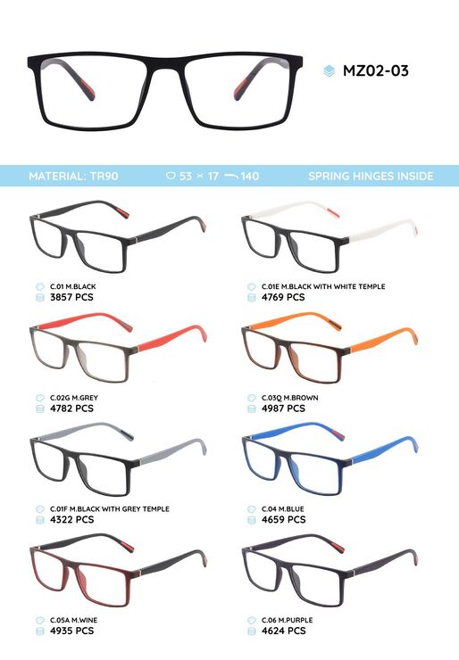 TR-90 plastic frames for glasses, with spring hinges MZ02-03