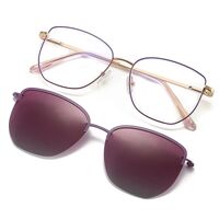 Оправа металлическая с защитой от синего света с флексом + магнитная солнцезащитная насадка (клипон) 7019-GT