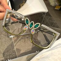PC plastic glasses with Blue Ray Cut protection and rhinestones for women KY50383平光, diopters: 0.00
