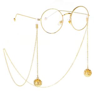 Gold-colored metal non-slip chain, with pendant hollow ball and rhinestone, for glasses and masks GL252