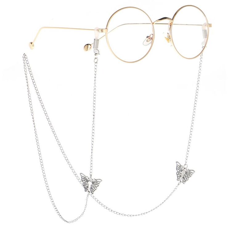 Металлическая нескользящая цепочка серебряного цвета, c бабочками, для очков и масок GL046