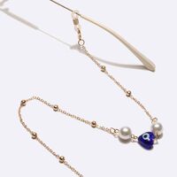 Gold-colored metal non-slip chain, with blue eyes, pearl and beads, for glasses and masks GL1736