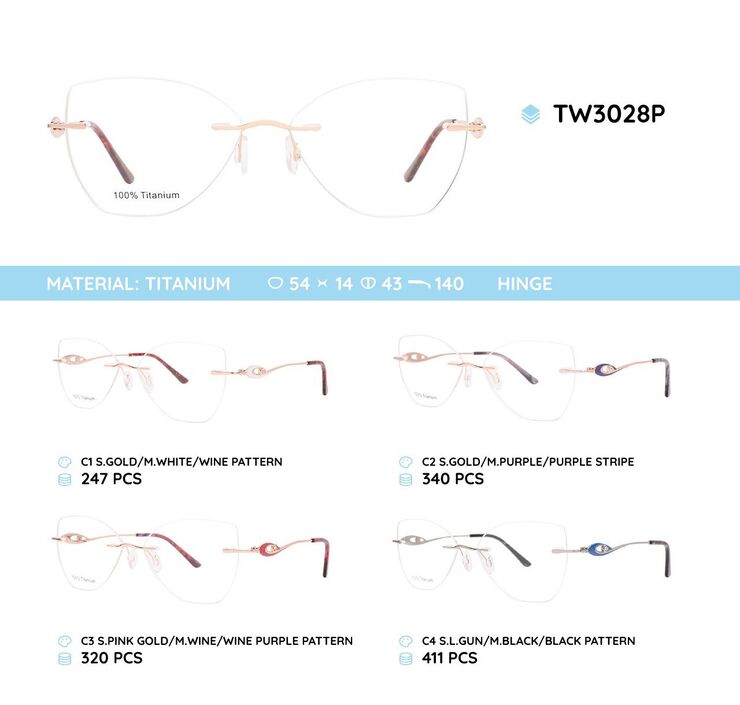 Titanium metal rimless frame TW3028P