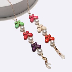 Gold-colored metal non-slip chain, with pearl and butterfly of natural stone, for glasses and masks GL1744