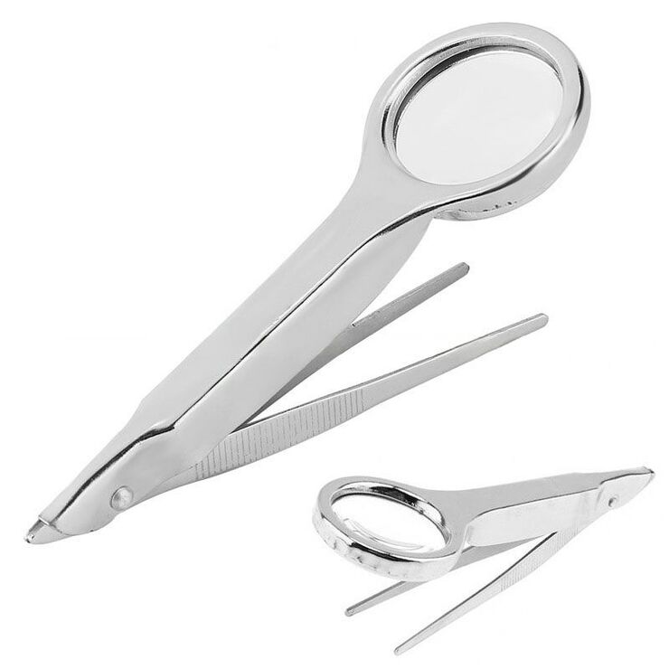 Stainless steel tweezers with magnifying glass 18143