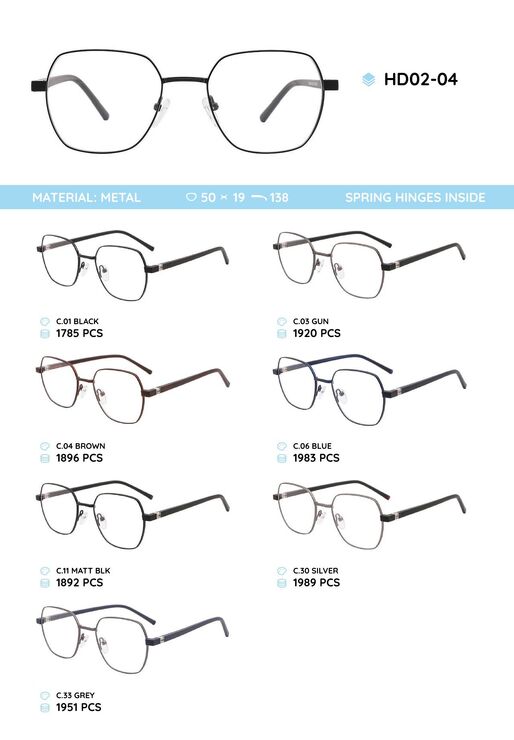 Металлическая оправа с дужками из материала TR-90 HD02-04