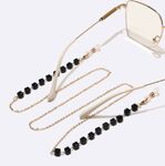 Gold-colored metal non-slip chain, with square black crystal, for glasses and masks GL1480