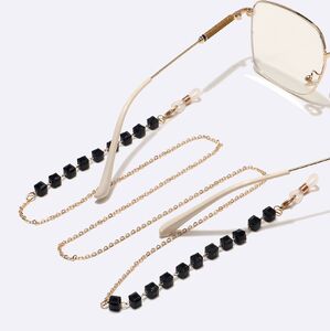 Gold-colored metal non-slip chain, with square black crystal, for glasses and masks GL1480