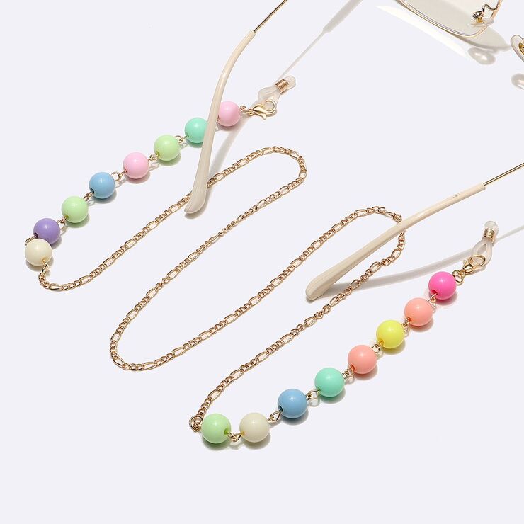 Металлическая нескользящая цепочка золотого цвета, с цветными бусинами, для очков и масок GL1449