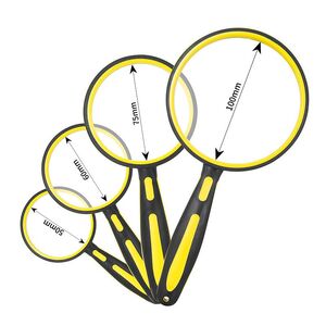 Magnifier, magnifying glass with handle 双色橡胶柄放大镜-3-XX, diameter 50mm, 60mm, 75mm, 100mm, magnification: 10Х, 8Х, 6Х, 5Х