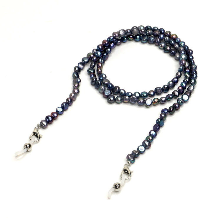 Металлическая цепочка для очков с искусственным чёрным жемчугом GL1108