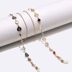 Gold-colored metal non-slip chain, with colorful crystal and copper heart, for glasses and masks GL1473
