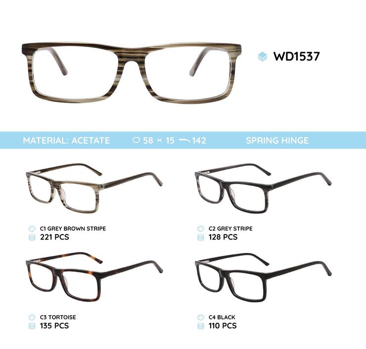 Plastic acetate eyeglasses frame for men with spring hinges WD1537