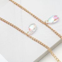 Металлическая нескользящая цепочка золотого цвета, с каплевидным кристаллом, для очков и масок GA043