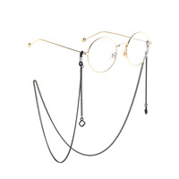 Black-colored metal non-slip chain, with pendant flower grass, for glasses and masks GL835