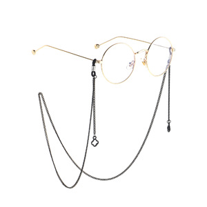 Black-colored metal non-slip chain, with pendant flower grass, for glasses and masks GL835