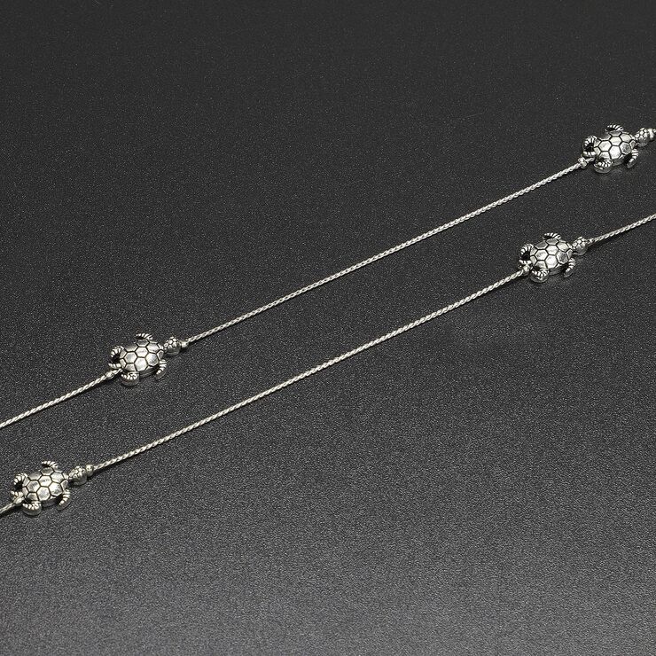 Silver-colored metal non-slip chain, with pendant turtle, for glasses and masks GL400