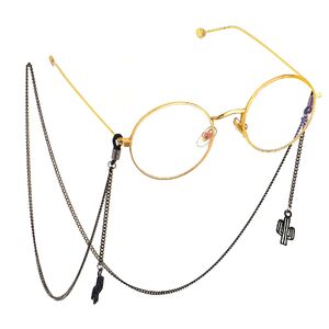 Black-colored metal non-slip chain, with pendant black cactus, for glasses and masks GL544