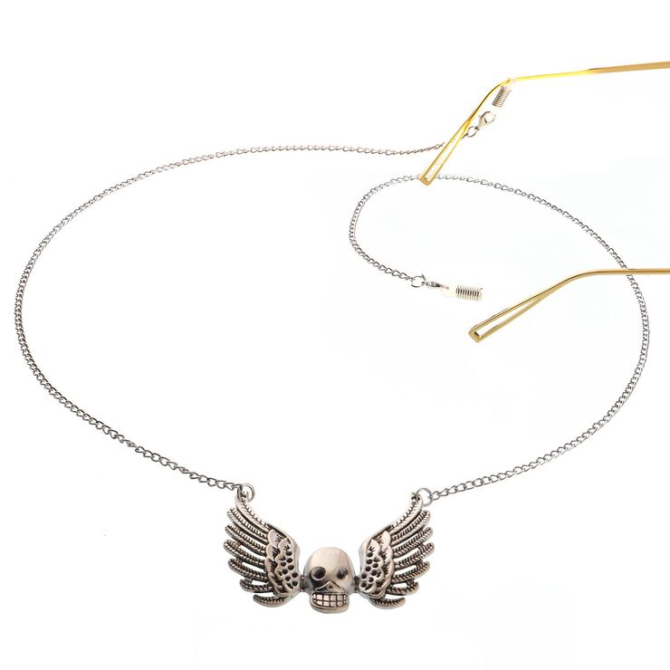 Металлическая нескользящая цепочка серебряного цвета, с панк-черепом ангела, для очков и масок GL067