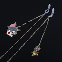 Gold-colored metal non-slip chain, with pendant cat and mouse, for glasses and masks GL759
