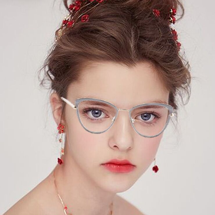 Combined frame (metal + TR90) or glasses with blue light protection, with spring hinges FA87087