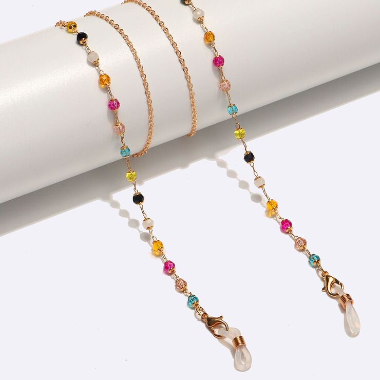 Металлическая нескользящая цепочка золотого цвета, с цветными кристаллами, для очков и масок GL1579