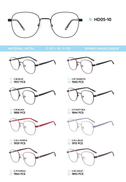 Металлическая оправа с дужками из материала TR-90 HD05-10