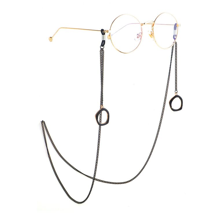 Black-colored metal non-slip chain, with pendant round, for glasses and masks GL889