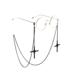 Black-colored metal non-slip chain, with pendant black cross, for glasses and masks GL836