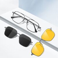 Оправа металлическая с защитой от синего света + 2 магнитные солнцезащитные насадки (клипон) 7602-GT