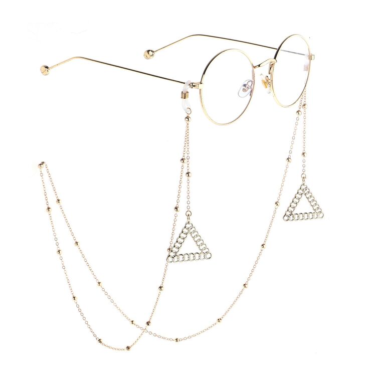 Металлическая нескользящая цепочка золотого цвета, с бусинами, для очков и масок GL789