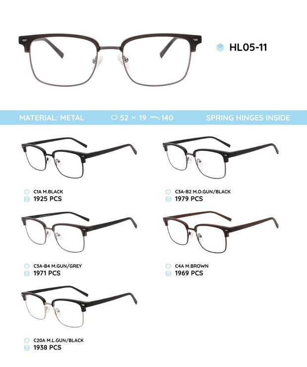 Металлическая оправа с дужками из материала TR-90 со встроенным флексом HL05-11