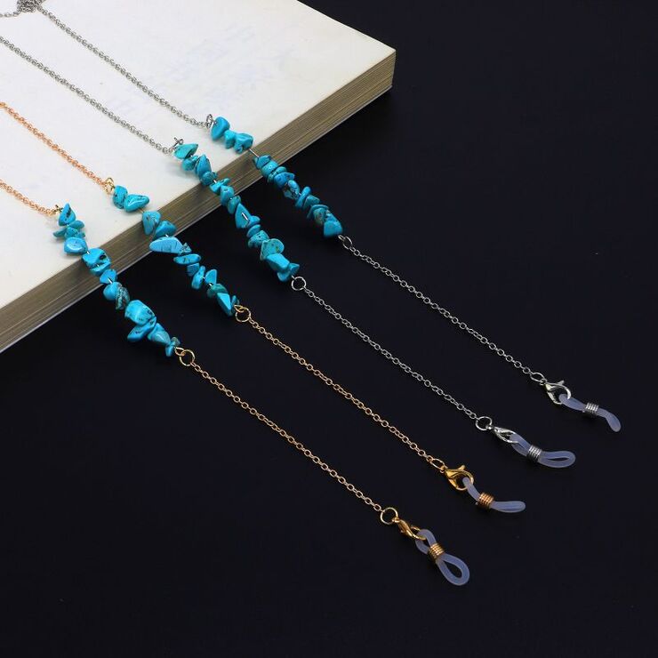 Metal non-slip chain, with turquoise stones, for glasses and masks GL897