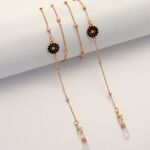 Металлическая нескользящая цепочка золотого цвета, с черной ромашкой и бусинами, для очков и масок GL1857