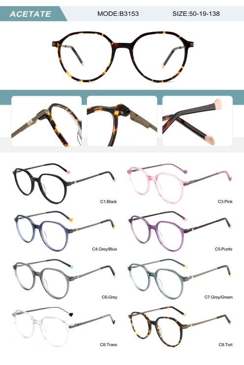 Plastic acetate frame for women with spring hinges B3153-DA