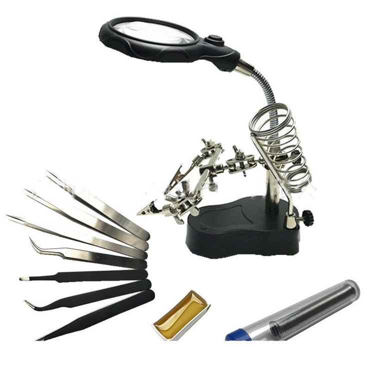 Soldering hand holder with magnifying glass and backlight 801