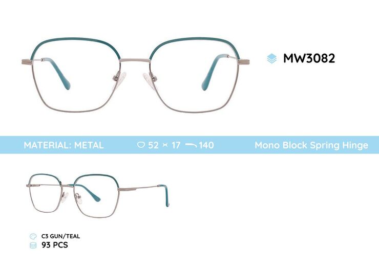 Metal women's frames for glasses, with spring hinges MW3082