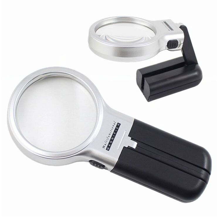 Folding magnifier with universal backlight, magnifying glass with handle 7006B-XX, diameter 70 mm, magnification: 3Х