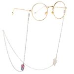 Silver-colored metal non-slip chain, with colorful elephant, for glasses and masks GL229